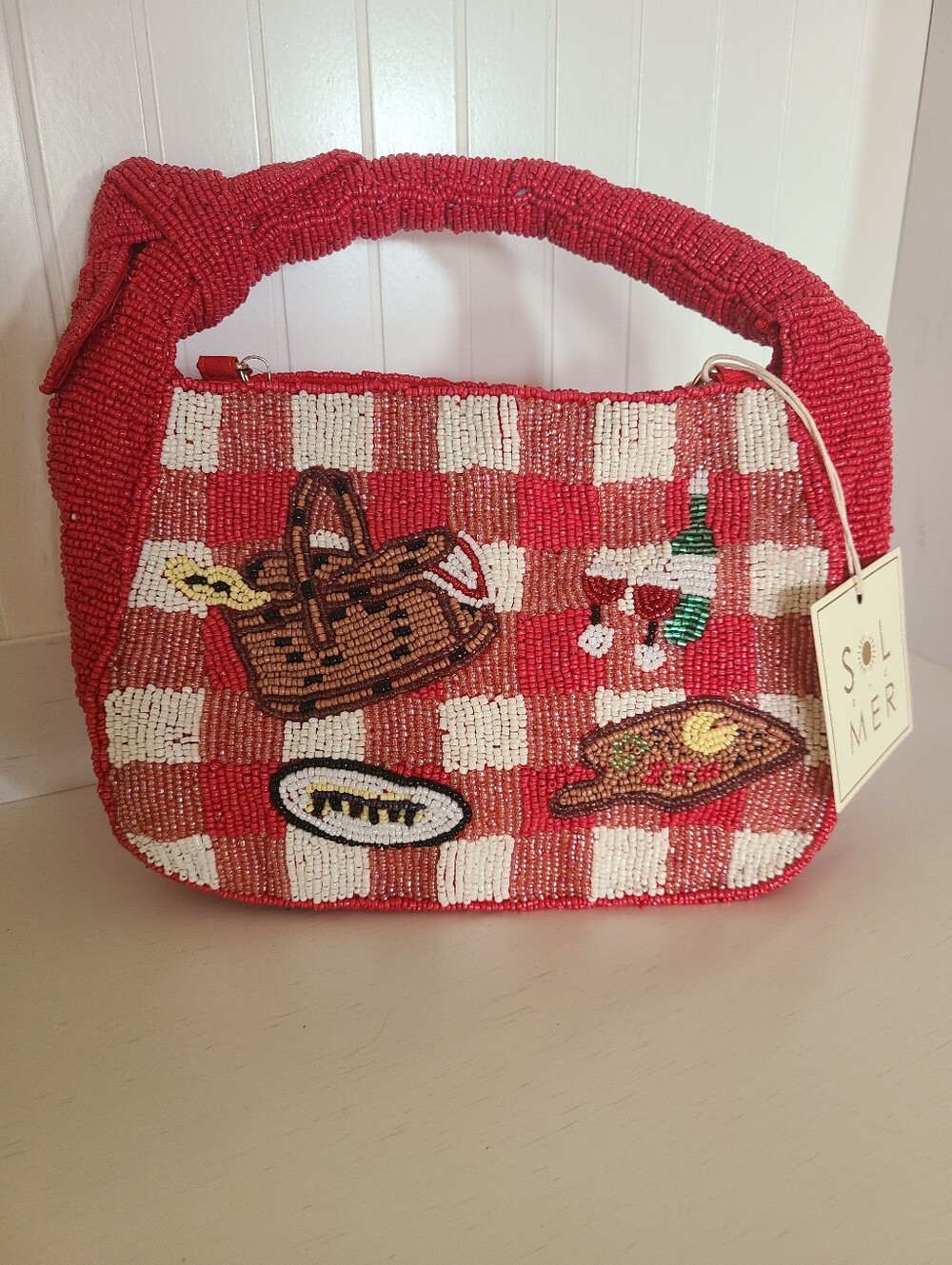TikTok Viral Sol and Mer Picnic/Wine Beaded Bag w/Silver Chain